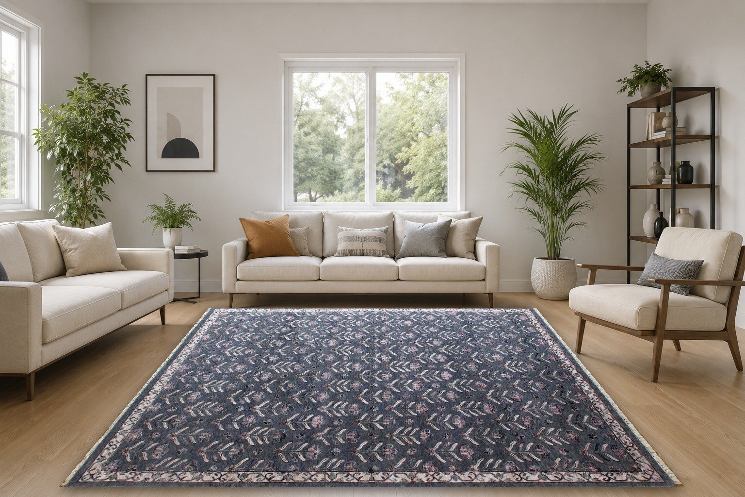 Detail view 2 of Contemporary Gray Wool and Bamboo Silk Accent Rug 8ft x 10ft